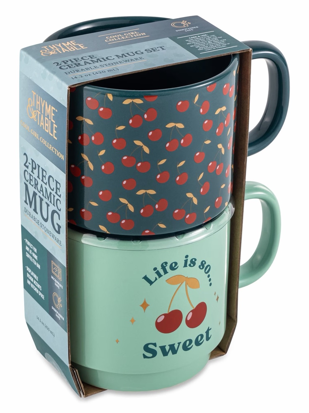THYME & TABLE NWT 2pc stackable ceramic mug set-cherries